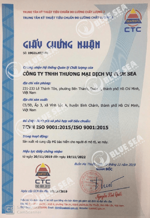 giấy chứng nhận chất lượng nón bảo hiểm